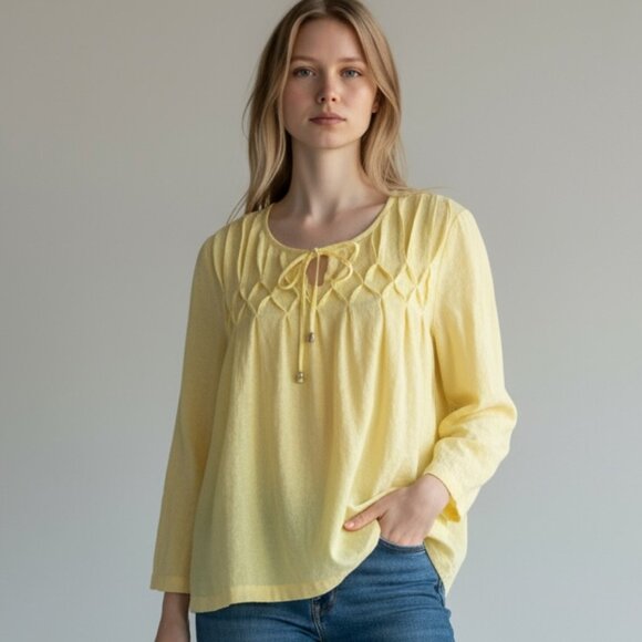 Chico’s Linen Pintuck Detail Top – Size 2 (U.S. L) - Picture 1 of 7